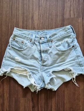 Light Blue Distressed Levi's 501 Shorts